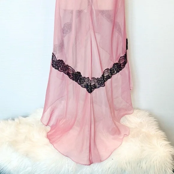 🌺SOLD🌺 Y2K Frederick’s of Hollywood Sheer Chiffon Lace Maxi Gown Slip Dress - Picture 6 of 9